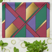 Geometrisch patroon Goud Paarse Groen Rood Theedoek (Gevouwen)