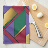 Geometrisch patroon Goud Paarse Groen Rood Theedoek (Quarter Fold)