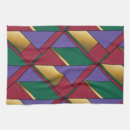 Geometrisch patroon Goud Paarse Groen Rood Theedoek (Horizontaal)