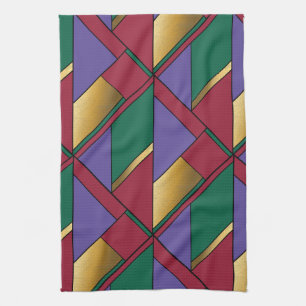 Geometrisch patroon Goud Paarse Groen Rood Theedoek