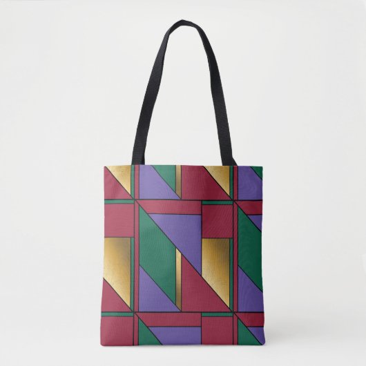 Geometrisch patroon Goud Paarse Groen Rood Tote Bag (Voorkant)