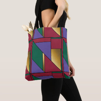 Geometrisch patroon Goud Paarse Groen Rood Tote Bag