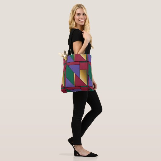 Geometrisch patroon Goud Paarse Groen Rood Tote Bag (Op model)