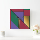 Geometrisch patroon Goud Paarse Groen Rood Vierkante Klok (Huis)