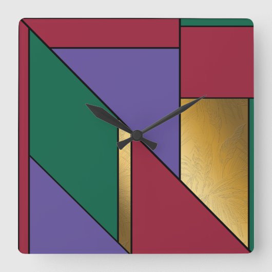 Geometrisch patroon Goud Paarse Groen Rood Vierkante Klok (Voorkant)