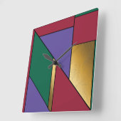 Geometrisch patroon Goud Paarse Groen Rood Vierkante Klok (Hoek)