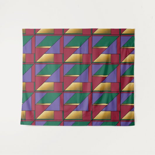 Geometrisch patroon Goud Paarse Groen Rood Wandkleed (Voorkant (horizontaal))