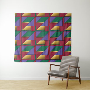 Geometrisch patroon Goud Paarse Groen Rood Wandkleed