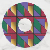 Geometrisch patroon Goud Paarse Groen Rood Wijnglaslabel (Voorkant)
