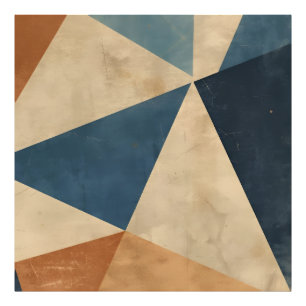 Geometrisch patroon in blauw, taupe en roest foto afdruk