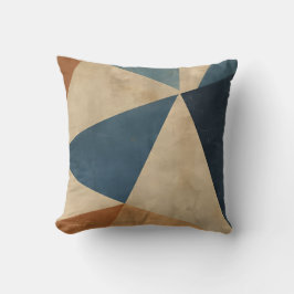 Geometrisch patroon in blauw, taupe en roest kussen