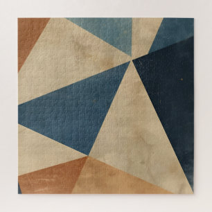 Geometrisch patroon in blauw, taupe en roest legpuzzel