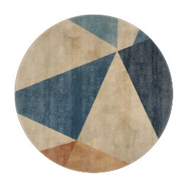 Geometrisch patroon in blauw, taupe en roest snijplank