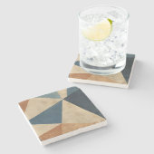 Geometrisch patroon in blauw, taupe en roest stenen onderzetter (Zijkant)