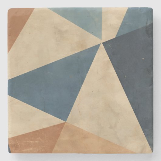 Geometrisch patroon in blauw, taupe en roest stenen onderzetter (Voorkant)
