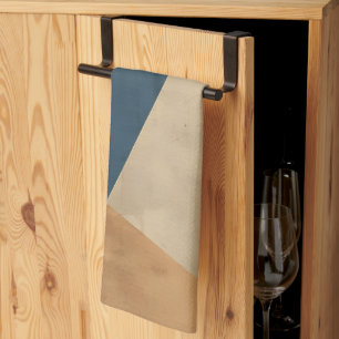 Geometrisch patroon in blauw, taupe en roest theedoek
