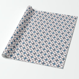 Geometrisch patroon in blauw, wit en rood cadeaupapier