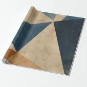 Geometrisch patroon in blauw, zand en roest cadeaupapier (Uitgerold)