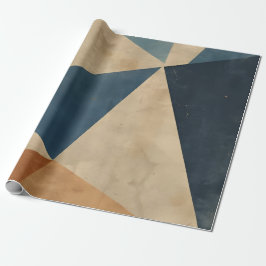 Geometrisch patroon in blauw, zand en roest cadeaupapier