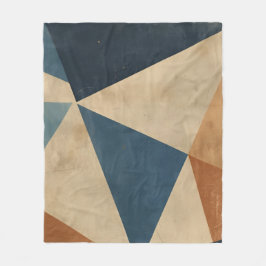 Geometrisch patroon in blauw, zand en roest fleece deken