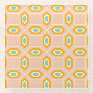 Geometrisch patroon in blauwe en oranje diamantvor glazen onderzetter