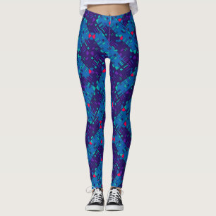Geometrisch patroon in blauwtinten en paars leggings
