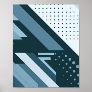 Geometrisch patroon in donkere en lichtblauwe tint poster