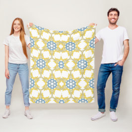 Geometrisch patroon in geel, wit en blauw. fleece deken