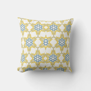 Geometrisch patroon in geel, wit en blauw. kussen
