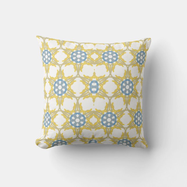 Geometrisch patroon in geel, wit en blauw. kussen (Voorkant)