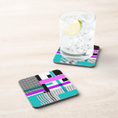 Geometrisch patroon in gestreepte en neon kleuren bier onderzetter (Rechterzijde)