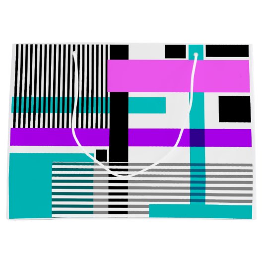 Geometrisch patroon in gestreepte en neon kleuren groot cadeauzakje (Voorkant)