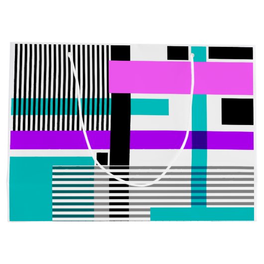 Geometrisch patroon in gestreepte en neon kleuren groot cadeauzakje (Achterkant)