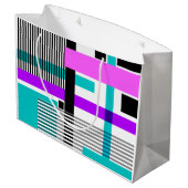 Geometrisch patroon in gestreepte en neon kleuren groot cadeauzakje (Achterkant Gekanteld)