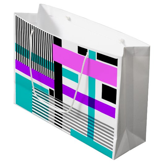 Geometrisch patroon in gestreepte en neon kleuren groot cadeauzakje (Voorkant Gekanteld)