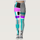 Geometrisch patroon in gestreepte en neon kleuren leggings (Voorkant)