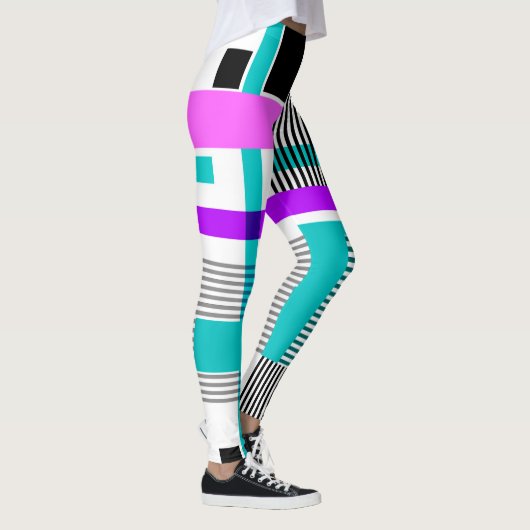 Geometrisch patroon in gestreepte en neon kleuren leggings (Rechts)