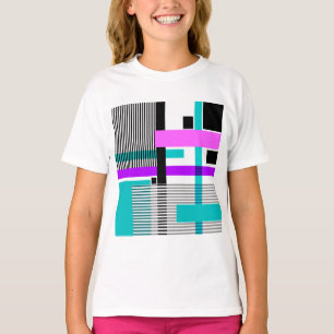 Geometrisch patroon in gestreepte en neon kleuren t-shirt