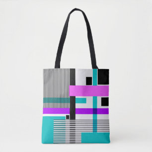 Geometrisch patroon in gestreepte en neon kleuren tote bag