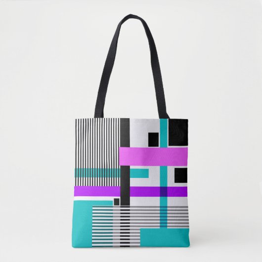 Geometrisch patroon in gestreepte en neon kleuren tote bag (Voorkant)