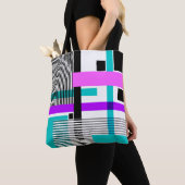 Geometrisch patroon in gestreepte en neon kleuren tote bag (Dichtbij)