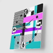 Geometrisch patroon in gestreepte en neon kleuren vierkante klok (Hoek)