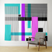 Geometrisch patroon in gestreepte en neon kleuren wandkleed (In Situ (horizontaal))