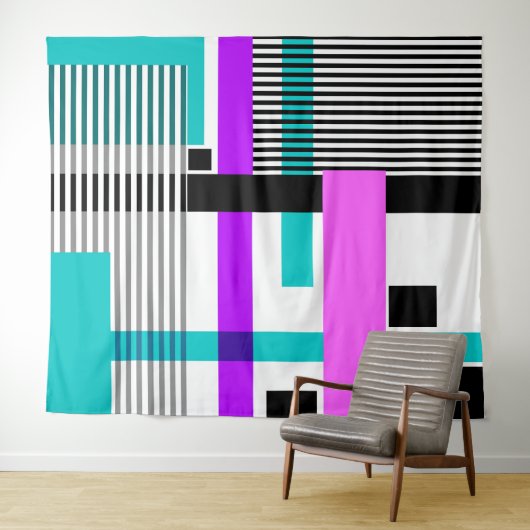 Geometrisch patroon in gestreepte en neon kleuren wandkleed (In Situ (horizontaal))