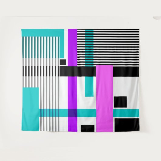 Geometrisch patroon in gestreepte en neon kleuren wandkleed (Voorkant (horizontaal))