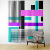 Geometrisch patroon in gestreepte en neon kleuren wandkleed (In situ)