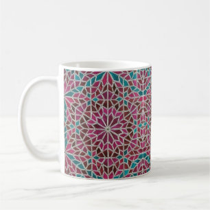 Geometrisch patroon in roze bruine en blauwe kleur koffiemok