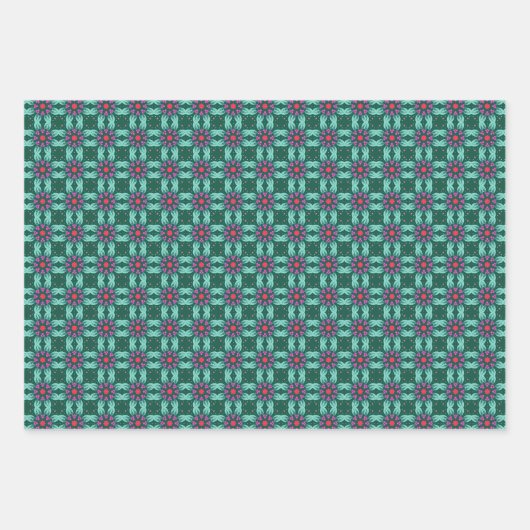 Geometrisch patroon in roze en groen inpakpapier vel (Voorkant 3)