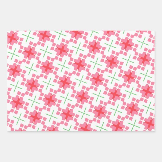 Geometrisch patroon in roze en groen inpakpapier vel (Voorkant 2)