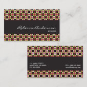 Geometrisch patroon kastanjebruin, olijf & zwart visitekaartje (Voorkant / Achterkant)